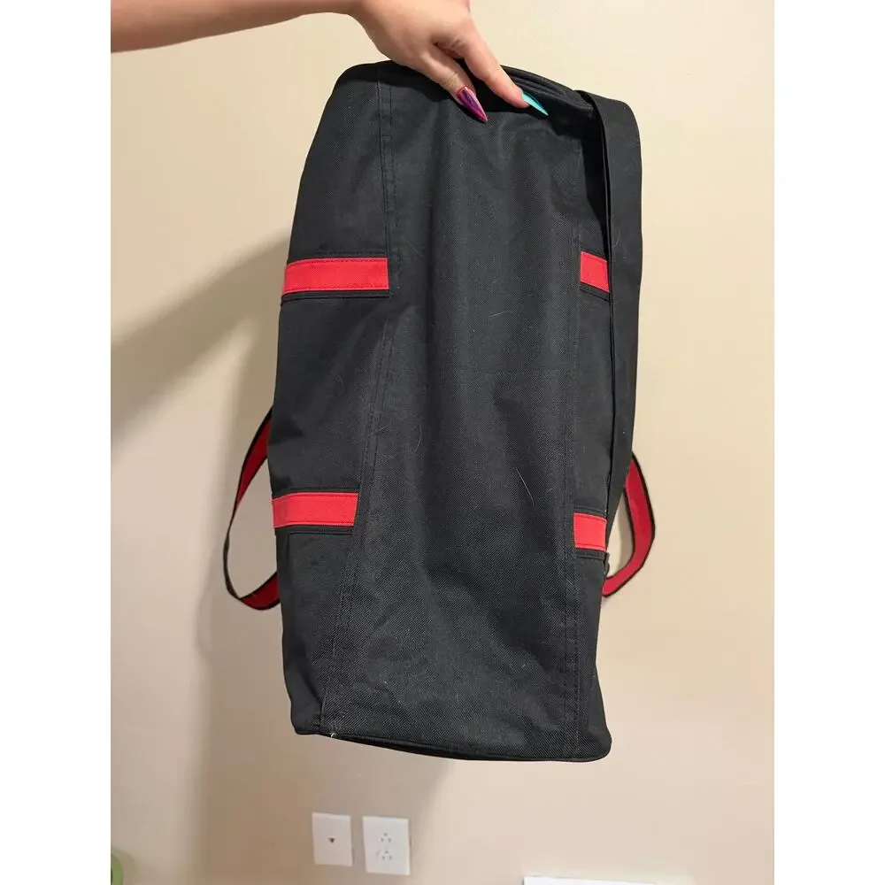 True Religion Duffle Bag Black Red Zip Top Travel Weekender Bag Lightweight